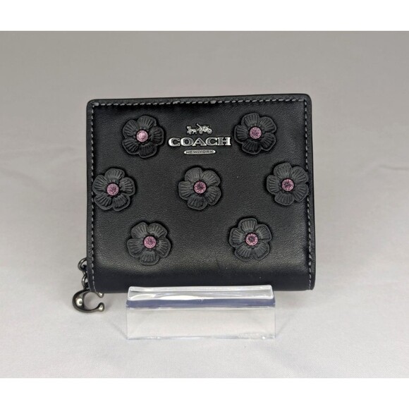 Coach Handbags - Coach Snap Wallet with Floral Applique - Black,  Pink Rivets, Gunmetal, NWT